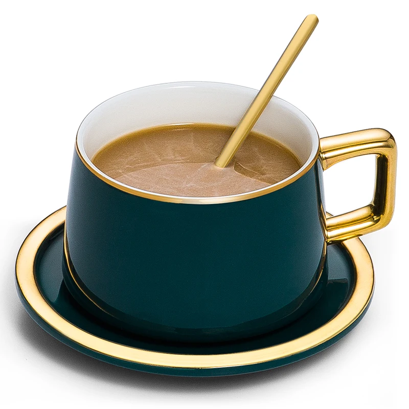 

European Creative Ceramic Coffee Cup Set Eco Friendly Turkish Coffee Cups Iced Gold Rim Kahve Fincan Takimlari Travel Cup BE50CC