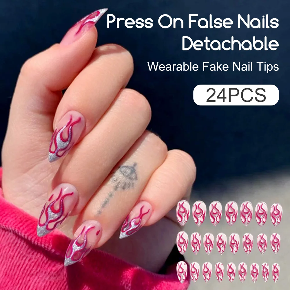 

24pcs Press On False Nails Detachable Wearable Fake Nail Tips Full Cover Ballerina Patches Nail Art Manicure