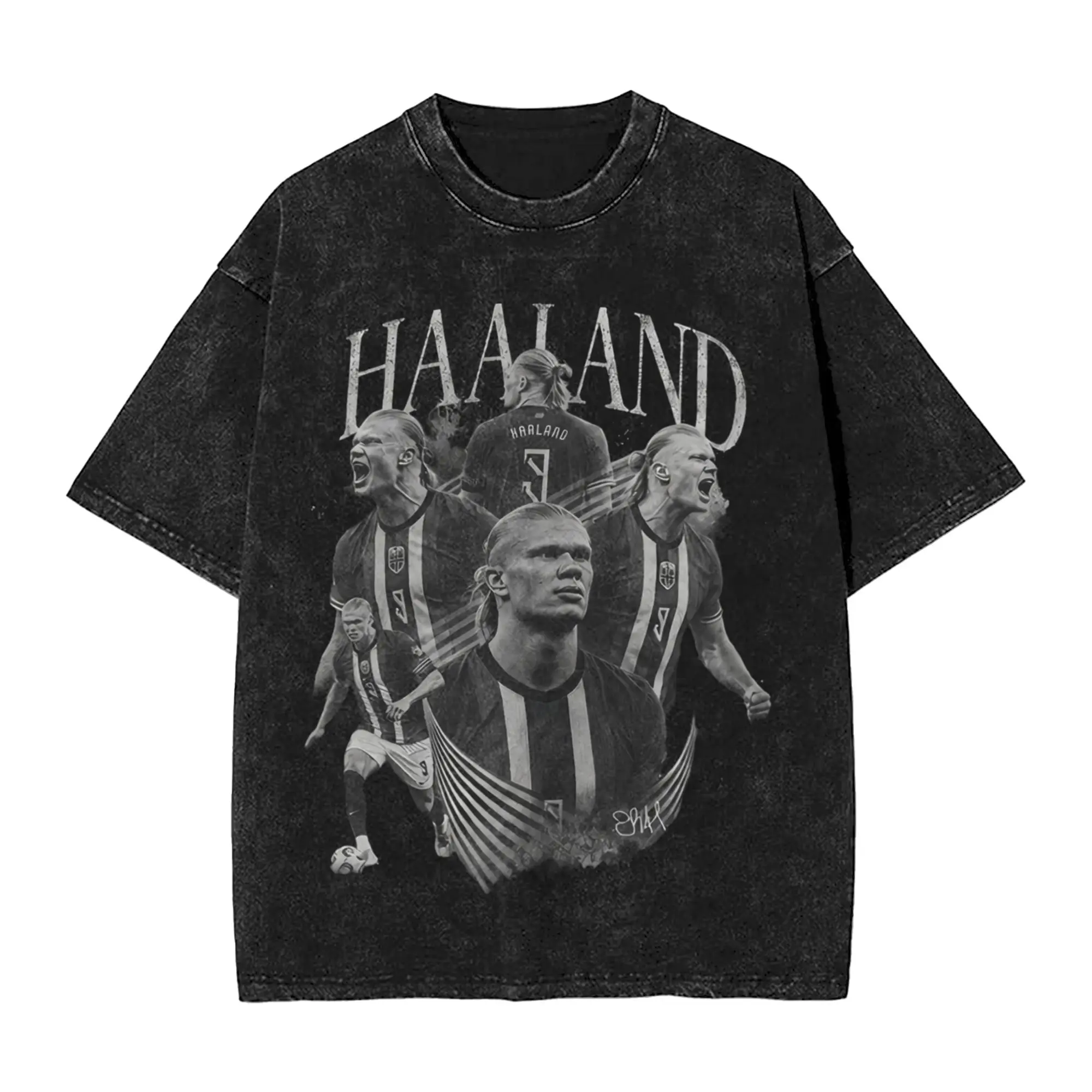 Фото Футболки Haaland Norway Soccer Merch с эффектом потертости для мужчин и женщин, уличная одежда, хип-хоп футболки, футболки с графическим принтом, топы из 100% хлопка №2