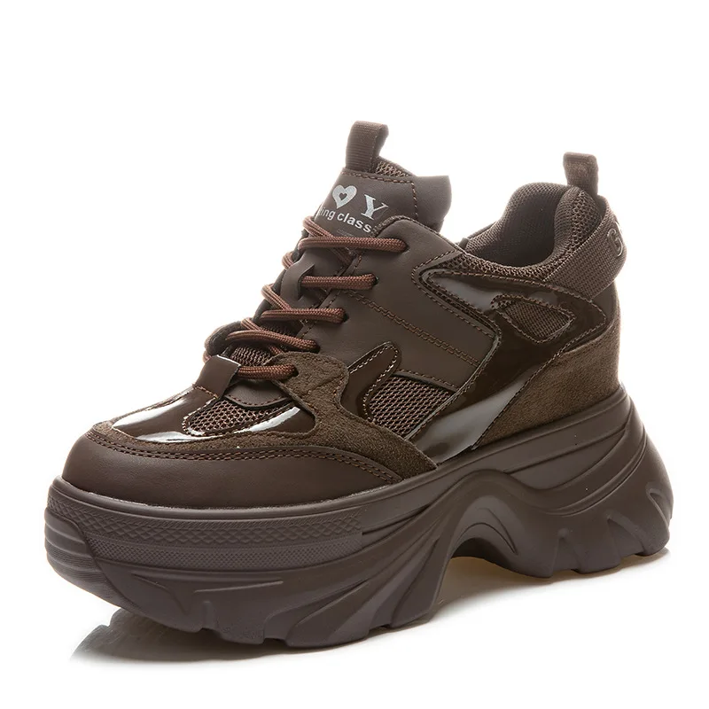 Autuspin 8cm Flat Platform Women Shoes Winter Spring Office Ladies Fashion Genuine Leather Chunky Sneakers Woman Keep Warm Flats