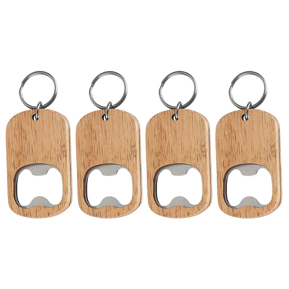 

4 Pcs Wood Beer Opener Hand Tools Key Chain Bottle Keychain Stainless Steel Lid Flat