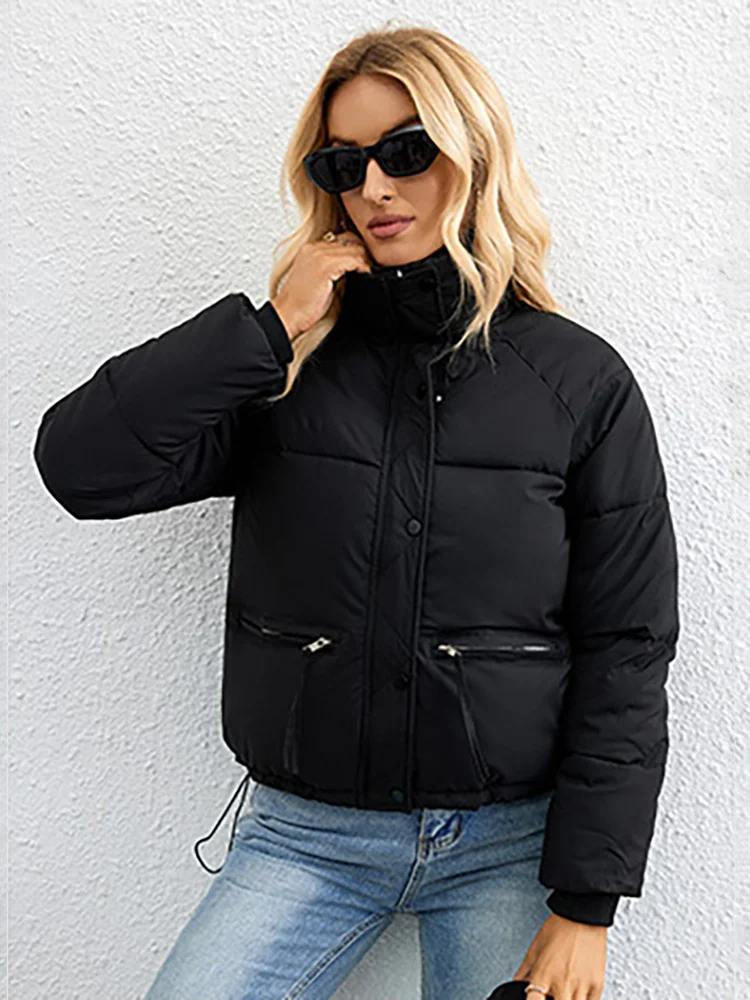Vielleicht 2023 New Thick Cotton Padded Winter Puffer Jacket Women Stand Collar Short Parkas Zipper Women's Coat Winter Outwear