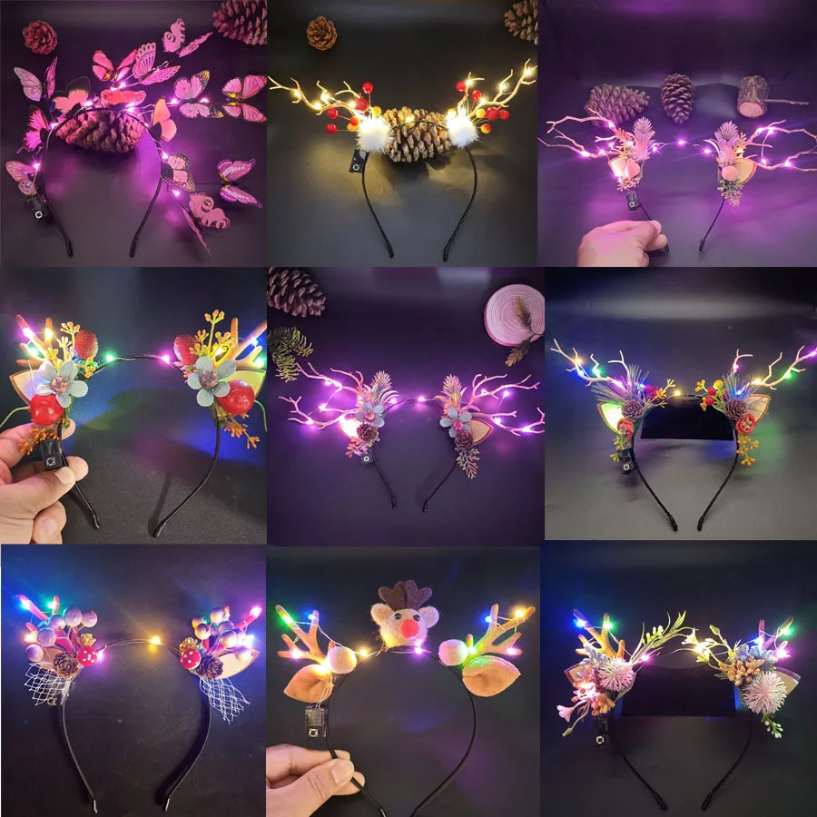 LED Antler Headbands Light Up Reindeer Luminous Glow  for Women Cosplay Birthday Party Wedding   Halloween Christmas