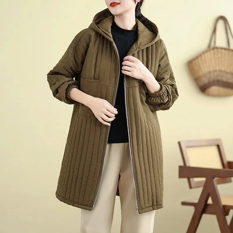 Осеннее Новое однотонное модное пальто с большими карманами и капюшоном женское