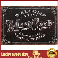 Welcome To My Man Cave Decor Vintage Tin Sign Rustic Metal Wall Art ManCave Beer Gifts For Men metal plate  outdoor decor