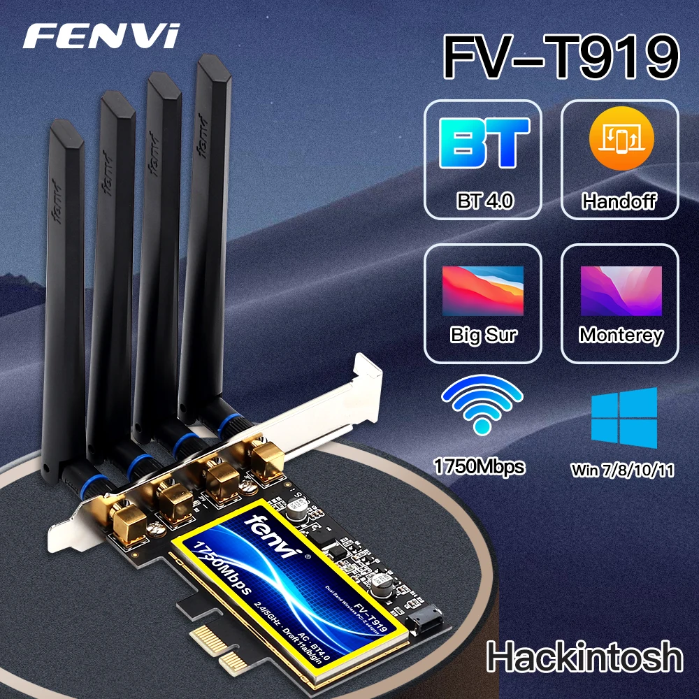 FAVI-tarjeta Wifi de escritorio T919, 1750Mbps, PCIe, BCM94360 para MacOS Hackintosh 802.11AC, Bluetooth 4,0, adaptador inalámbrico de doble banda Win10