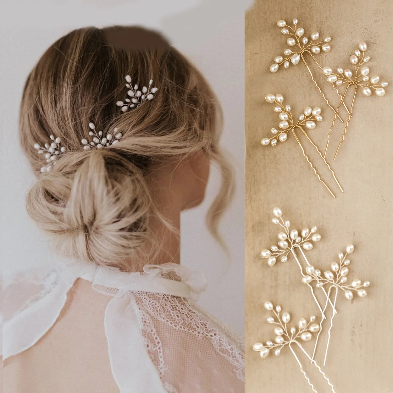 

Beaded Pearl Wedding Hair Pins Hair Accessories for Bridal Flower U Hairpins Headpiece Women Bride Hair Ornaments Jewelry