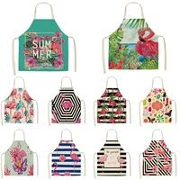 animal style apron household cleaning pinafore flamingo pattern sleeveless cotton linen aprons flowers printing custom apron