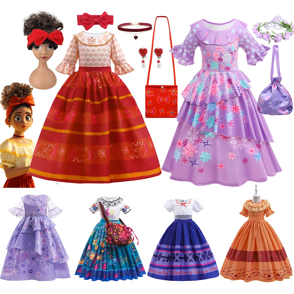 Disney Encanto Kids Costume Mirabel Dolores Isabela Princess Girls Dress Charm Girl Clothes Cosplay Fancy Carnival Dress Vestido