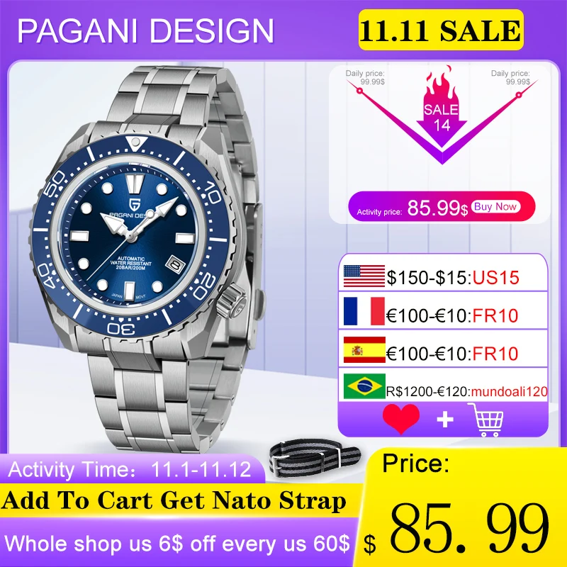 Pаспродажа 2021 новый дизайн PAGANI GS Мужские часы Механические наручные часы Мужские автоматические часы NH35A Movt часы 200 м дайвер сапфировое стекло