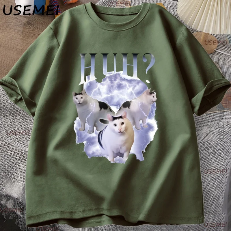 Фото Huh Cat Chonky Ben Meme Cat Футболка Мужская рэп 90-х Винтажные графические футболки Harajuku Хлопок с короткими рукавами Мужская одежда Уличная одежда №4
