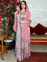 floral print long dress ethnic trim diamond ribbon v neck moroccan dress caftan autumn 2022 women clothing bangladesh