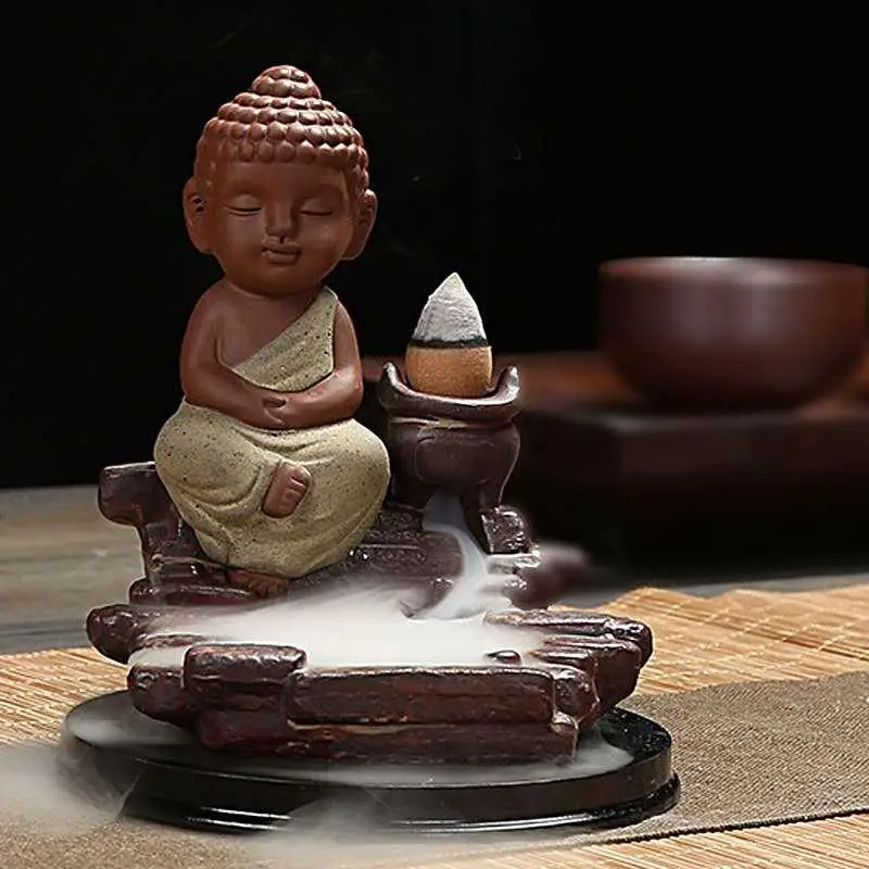 

Little Monk Smoke Waterfall Backflow Incense Burner Incense Cone Sticks Holder Ceramic Aromatherapy Censer For Home Office Decor