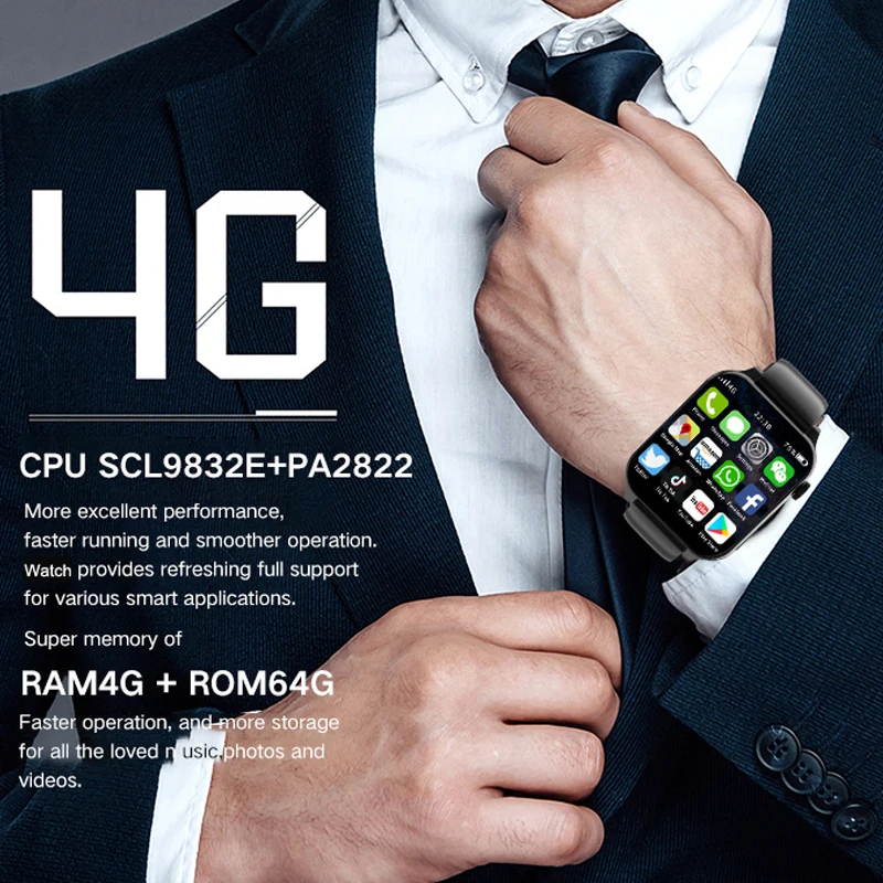 

Смарт-часы 4G LTE, 4 + 64 ГБ, 1000 мА · ч, Android, поддержка SIM-карты