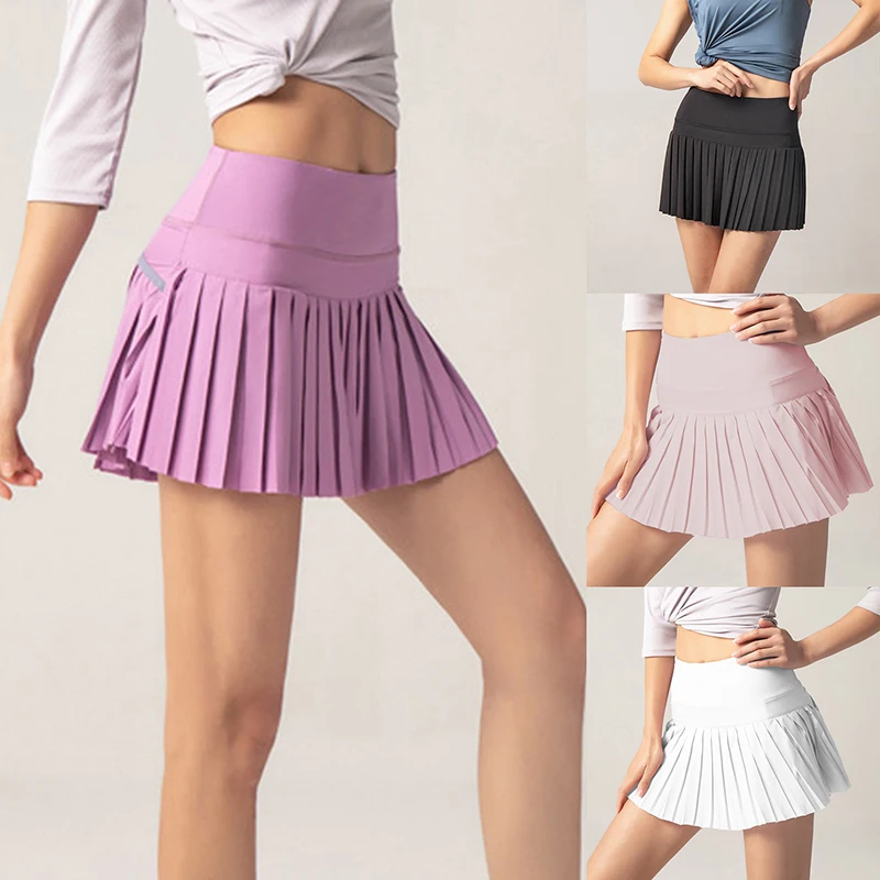 

Новая спортивная Женская быстросохнущая юбка-брюки для бега, двухслойная короткая плиссированная юбка для тренажерного зала с карманом дл...