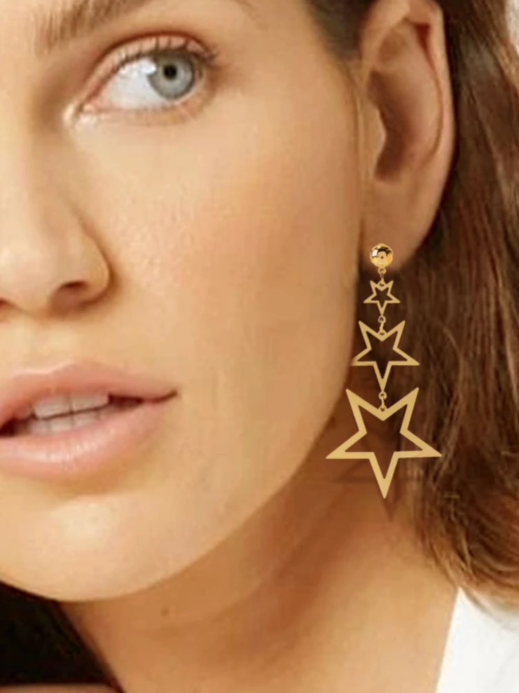 

Alloy Multi Layer Stars Long Earrings For Women Etrendy New Fashion Jewelry Statement Big Drop Dangle Earrings Gifts for Girls