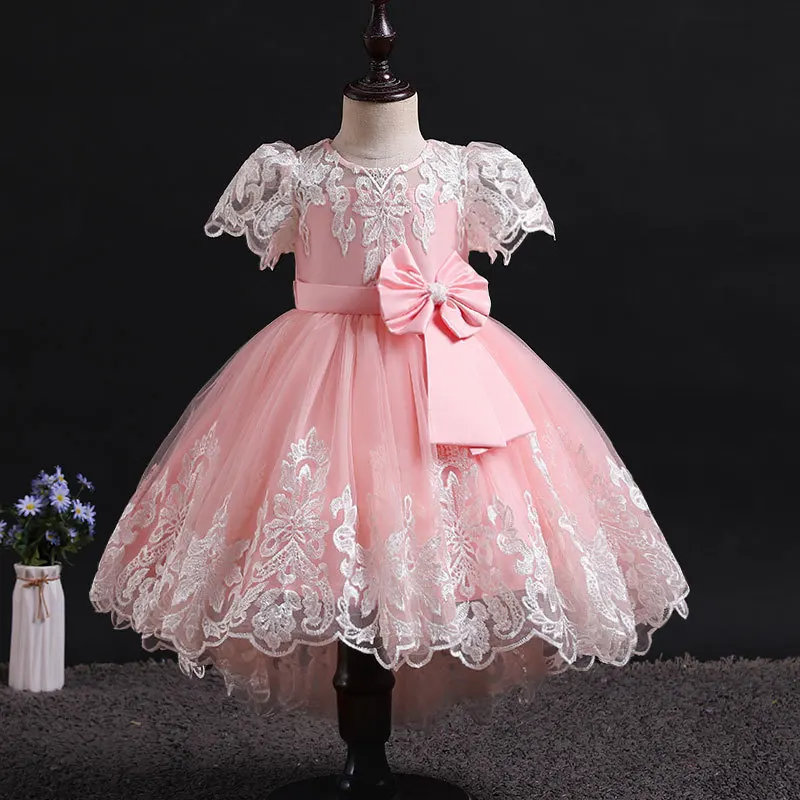 

2022 New Children's Evening Dress For Girls Trailing Princess Dress Lace Embroidery Kids Ball Gown For Wedding Dresses 1-6 Years