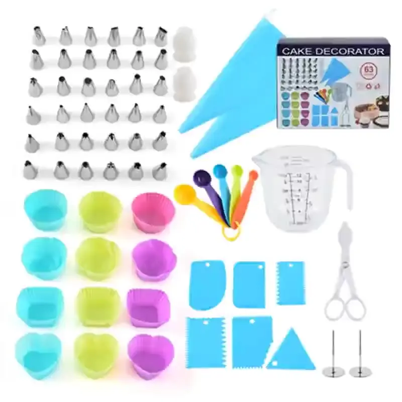 

Cream Stainless Cake Nozzle Kitchen Accessories 63 Piece Set Muffin Cake Silicone Cup Cream Decorative Baking Set Baster Tool