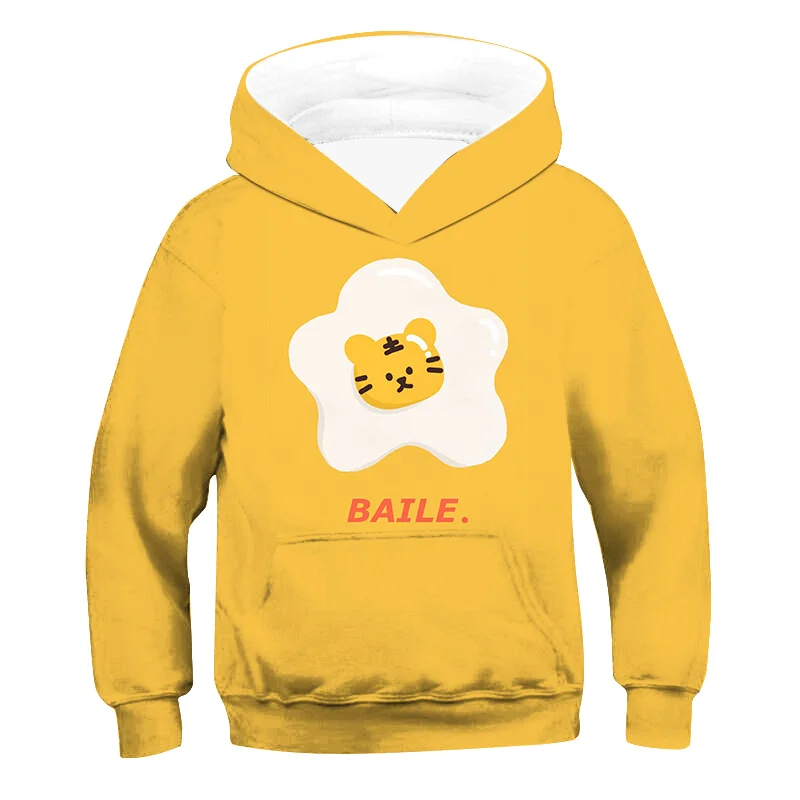 

Children's Hoodie New Casual Sweater Teenagers Loose Hooded Top Coat Boy Spring Autumn Poached Egg Cartoon 3D Print Sweatshirt