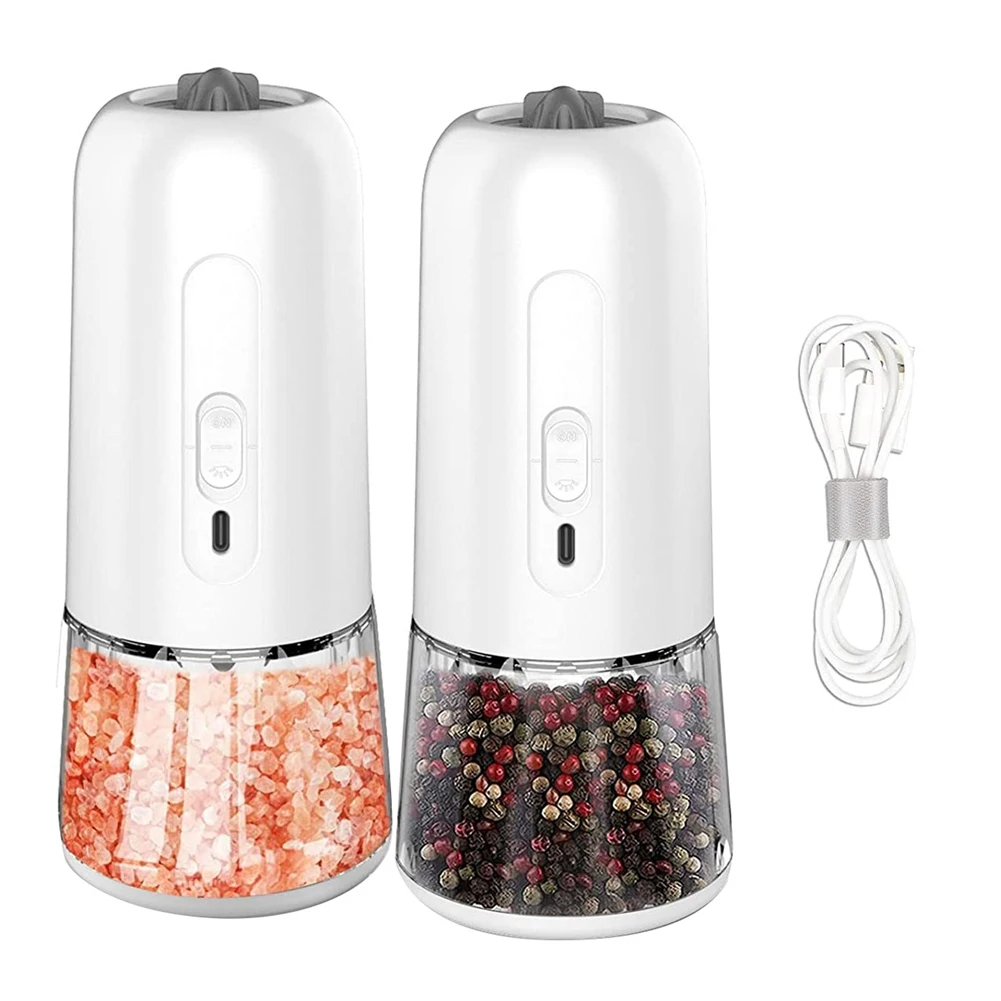

2Pcs USB Rechargeable Electric Salt and Pepper Grinder Set, Gravity Pepper Mills,Adjustable Coarseness with LED Light