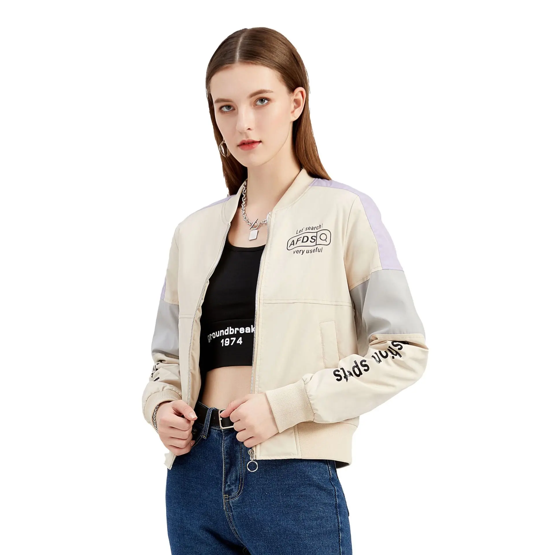 

Leosoxs 2022 Female Spring and Autumn Jacket Cotton Jacket Girl Fighting Baseball Uniform Printed Pilot Jacket coat women