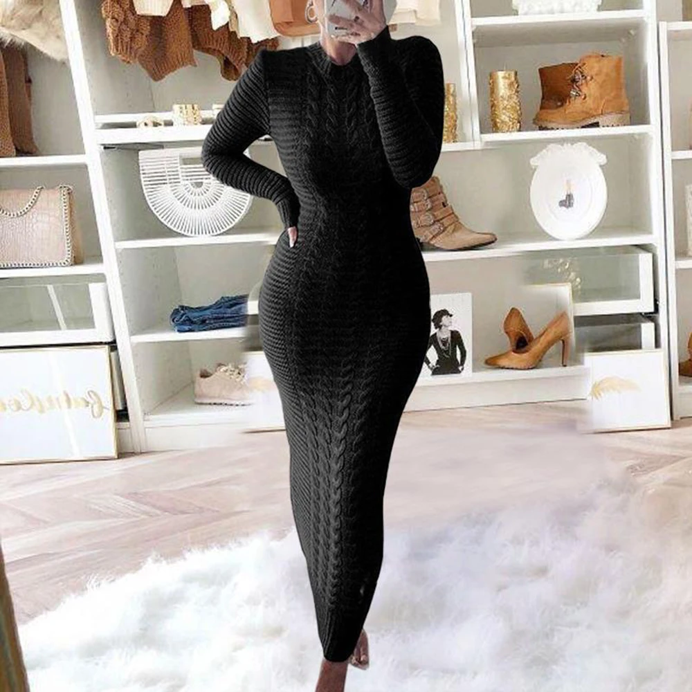 

Knitted Sweater Dress for Winter Spring Woman Clothes Vintage Elegant Long Evening Dress Casual Christmas Dresse Female Clothing