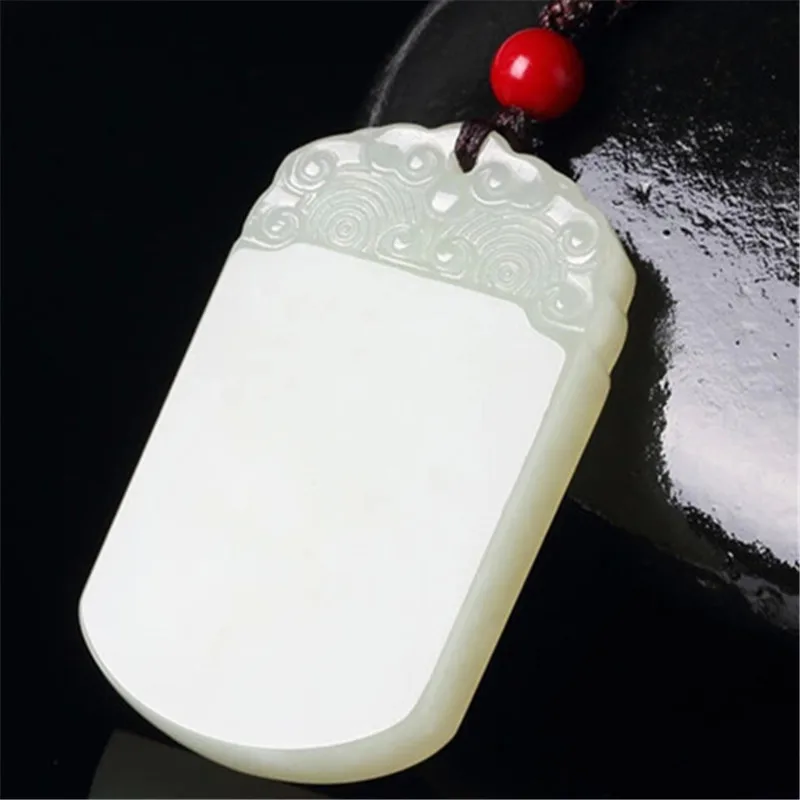 China 100% Natural Nephrite Hetian White Jade Handcarved Glossy Pingan Pendant