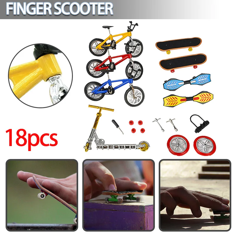 

18Pcs/set Random Colour Mini Finger Scooter Bike Fingerboard Skateboard Simulation Bicycle Two Wheels Board Toys