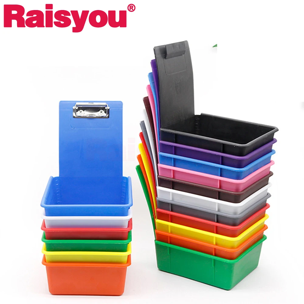 

5pcs Dental Lab Storage Box Colourful PP Plastic Work Tray Pans Durable Case With Clip Holder Dentistry Tool Material