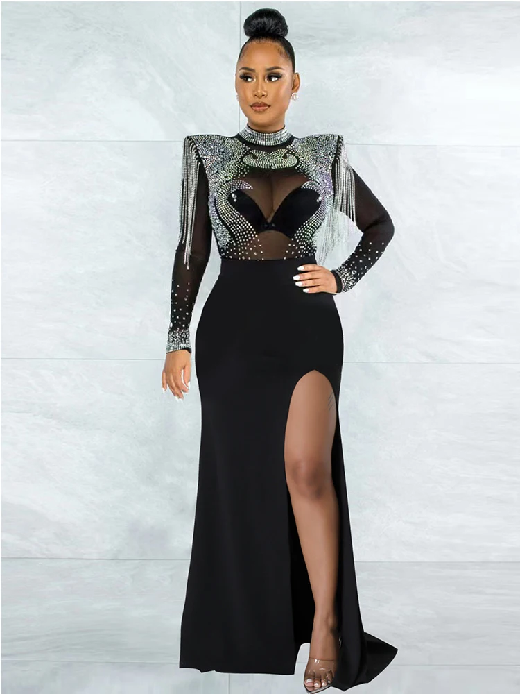 Женское сценическое банкетное платье однотонное с высоким воротником горячее