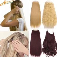 Allaosify 24 "Onzichtbare Draad Geen Clips In Hair Extensions Secret Vis Lijn Haarstukken Synthetische Rechte Golvend Haar Extensions