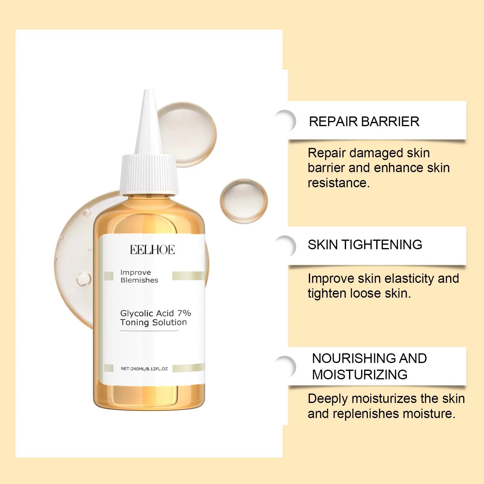 Гликолевая кислота EELHOE 7% тонизирующий укрепляющий кожу лица сужает поры