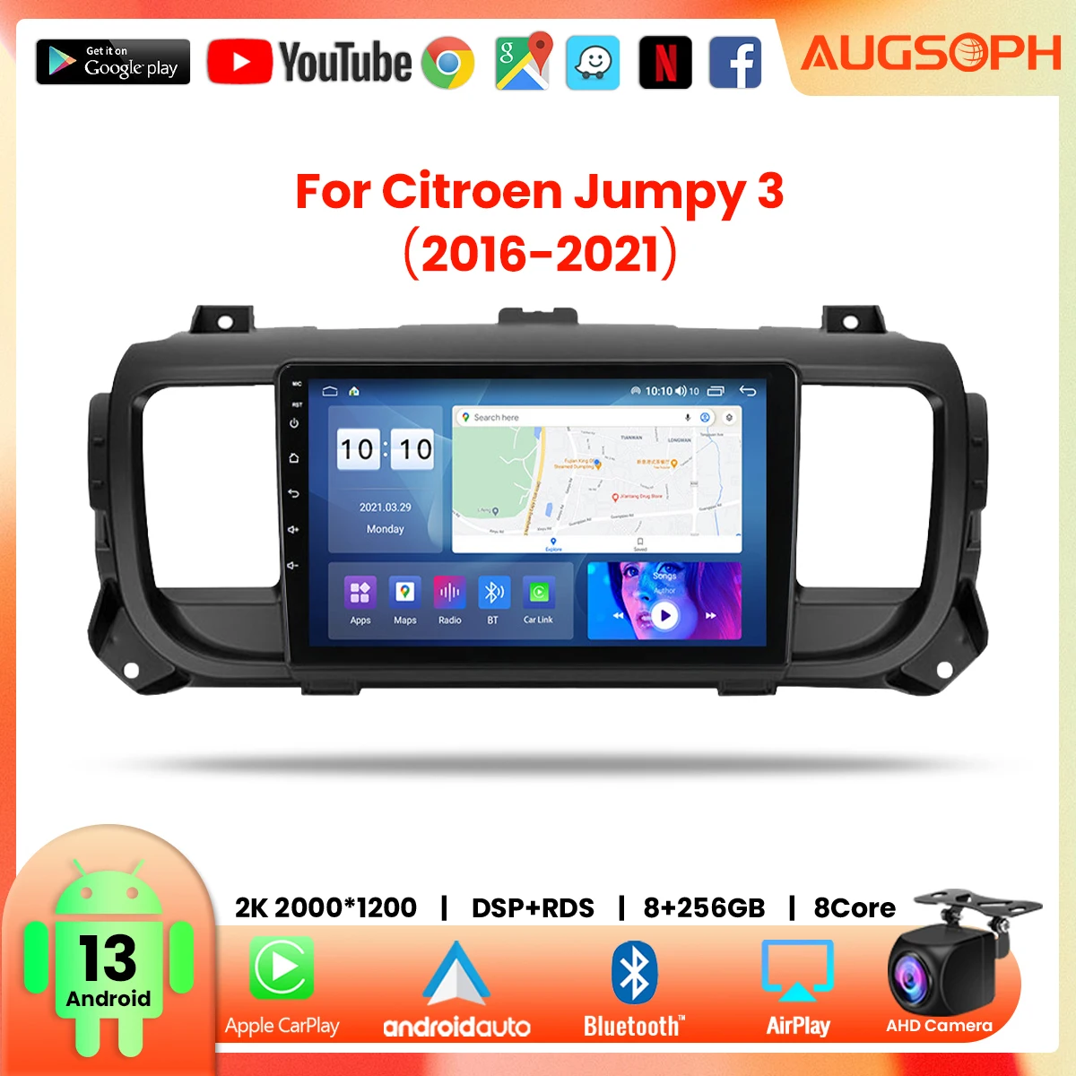 

Автомобильный радиоприемник Android 13 для Citroen Jumpy 3 2016-2021, 9 дюймов 2K мультимедийный плеер с 4G Carplay DSP и 2Din GPS-навигацией.