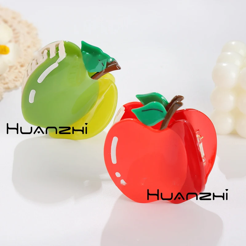 

Splicing Colourful Acetic Acid Fruit Green Red Apple Hair Claws for Women Girl Cute Funny Headwear HUANZHI 2023 NEW Shark Clip