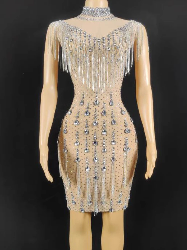 Высококачественное популярное эластичное облегающее платье со стразами и