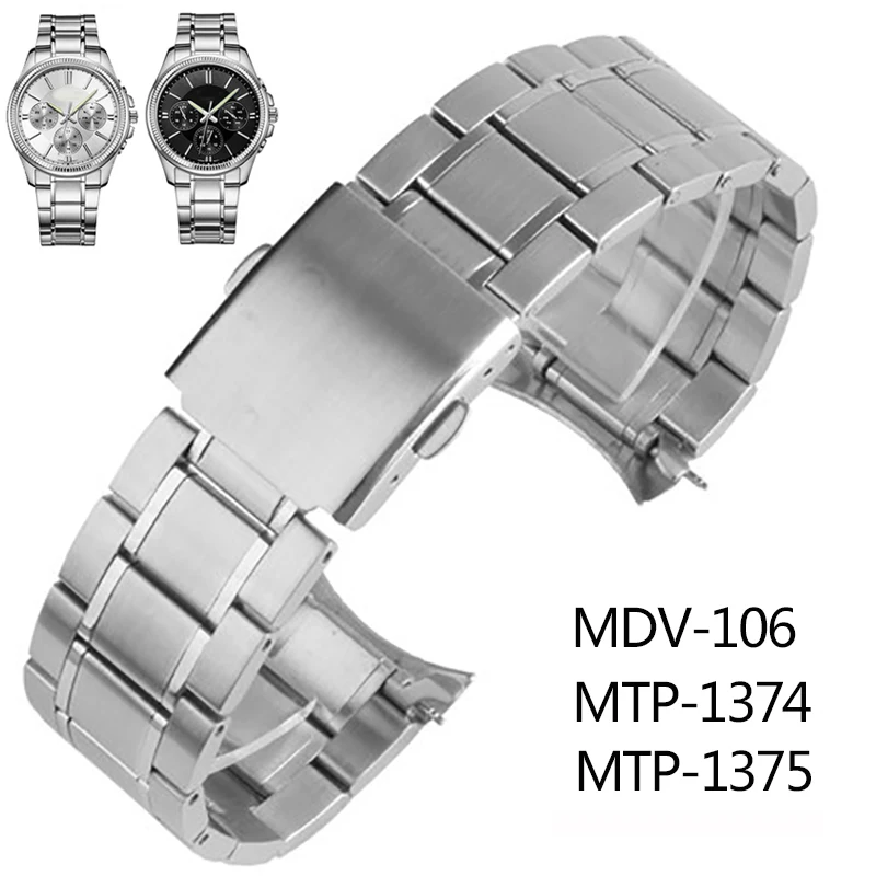 

Stainless Steel Curved End Watchband 22mm For Casio Strap MDV-106 Bracelet MDV106 Swordfish MTP-1374 MTP-1375 Male Watch Band