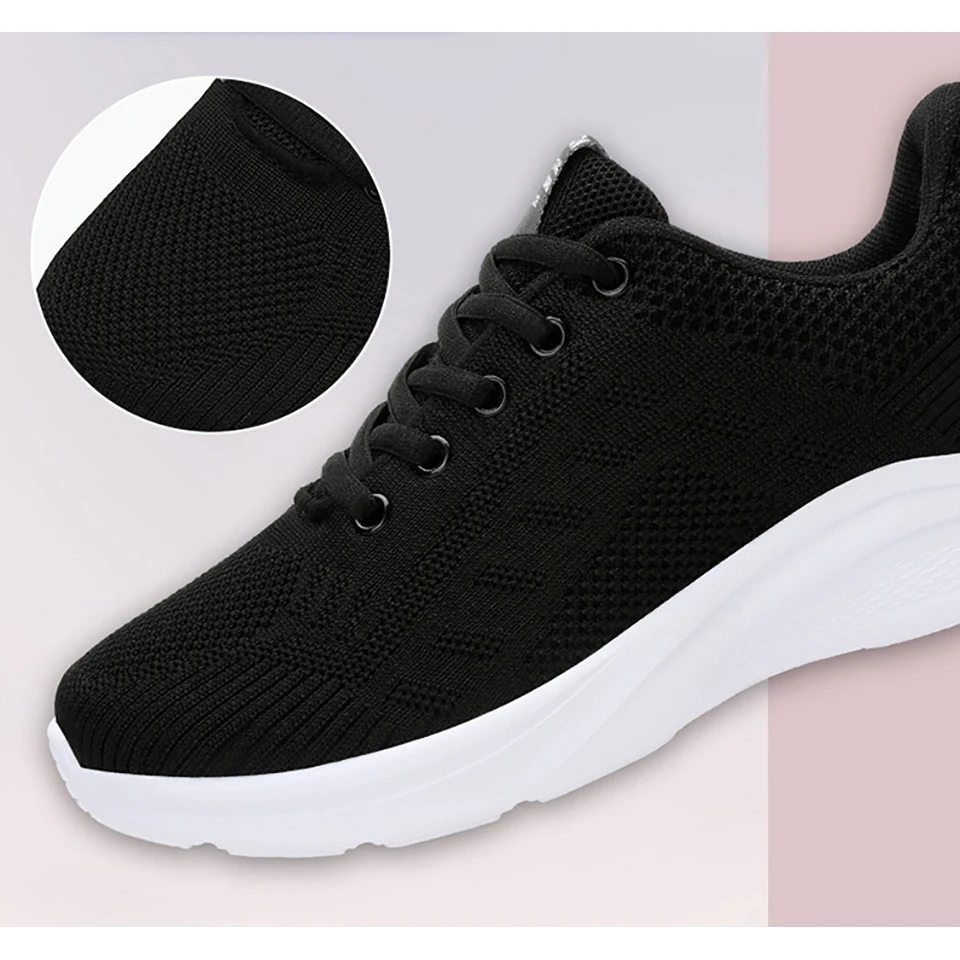 Loekeah Women's Casual Sport Shoes Breathable Mesh Running Shoes Fashion Lightweight Lady Flat Sneakers Lace-up Jogging Shoes