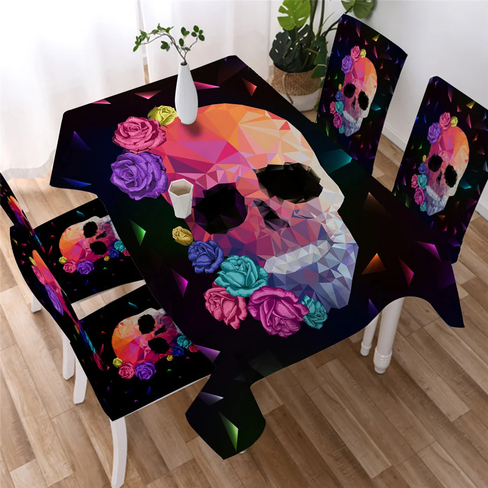 

Skull Tablecloth Gothic Waterproof Table Cloth Black and White Watercolor Decorative Table Cover Nappe De Table Manteles