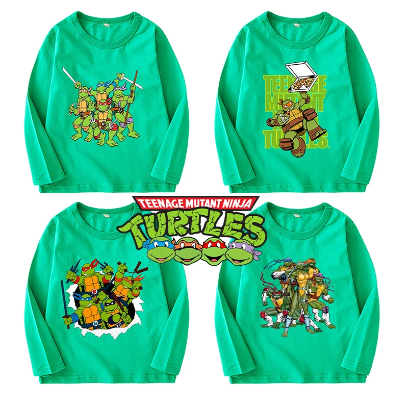 TMNT Детская футболка с черепашками-ниндзя футболки длинным рукавом и круглым