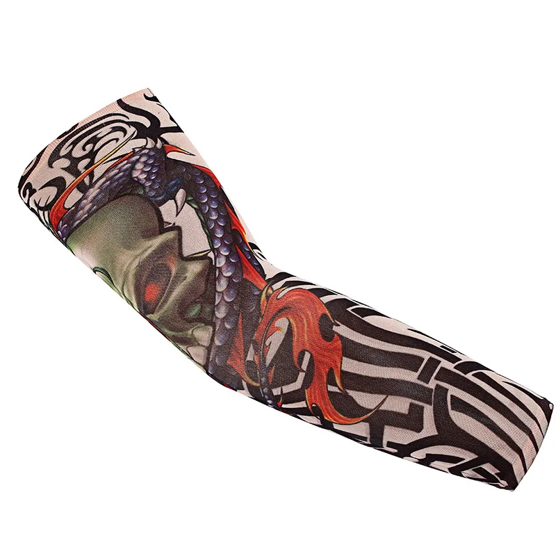 

Sunscreen tattoo sleeves, cycling sports fashion tattoo blue and white arm sleeves, breathable simulation printing sleeves
