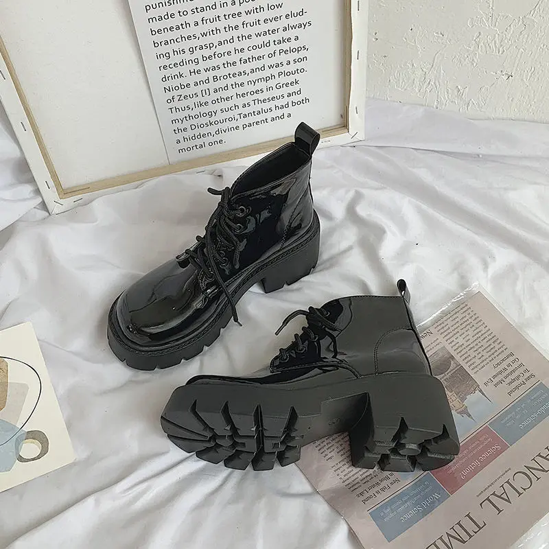 

Women Motorcycle Boots Short , Thick-soled, High-heeled Shoes Breathable Fashion Low-cut 2022 New