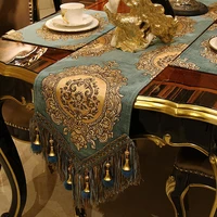 dark green luxury jacquard table runner high density 3d embroidery tablecloth table cover european classical dining table decor