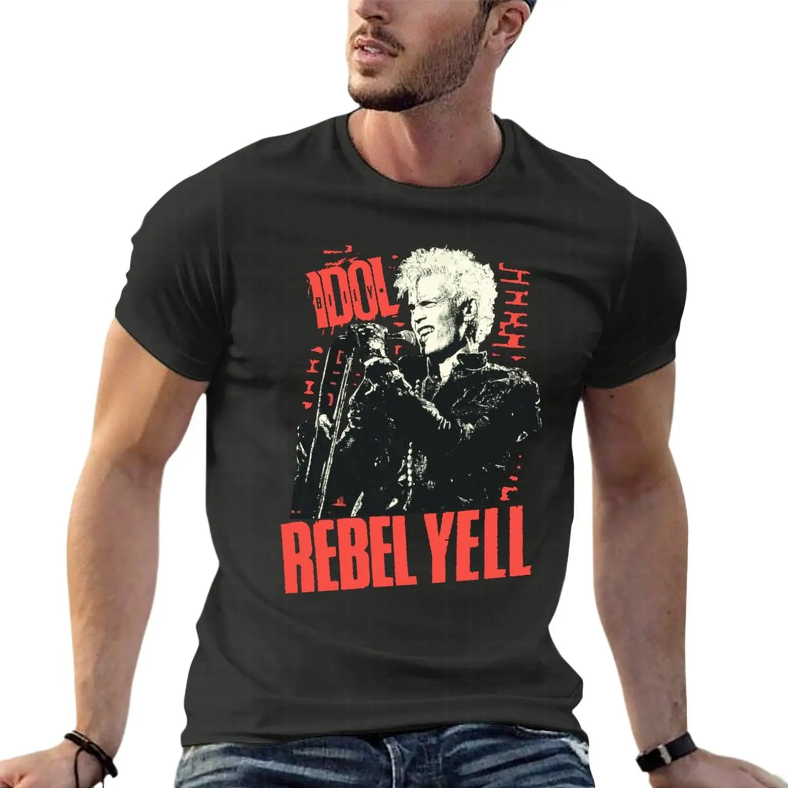 

Billy Idol Rebel Yell Tour Oversize T Shirts Personalized Men Clothes 100% Cotton Streetwear Large Size Top Tee