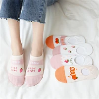 spring summer cotton women ankle socks set 5pairs cute cartoon fruit printed sox kawaii girls for daily dating party street snap