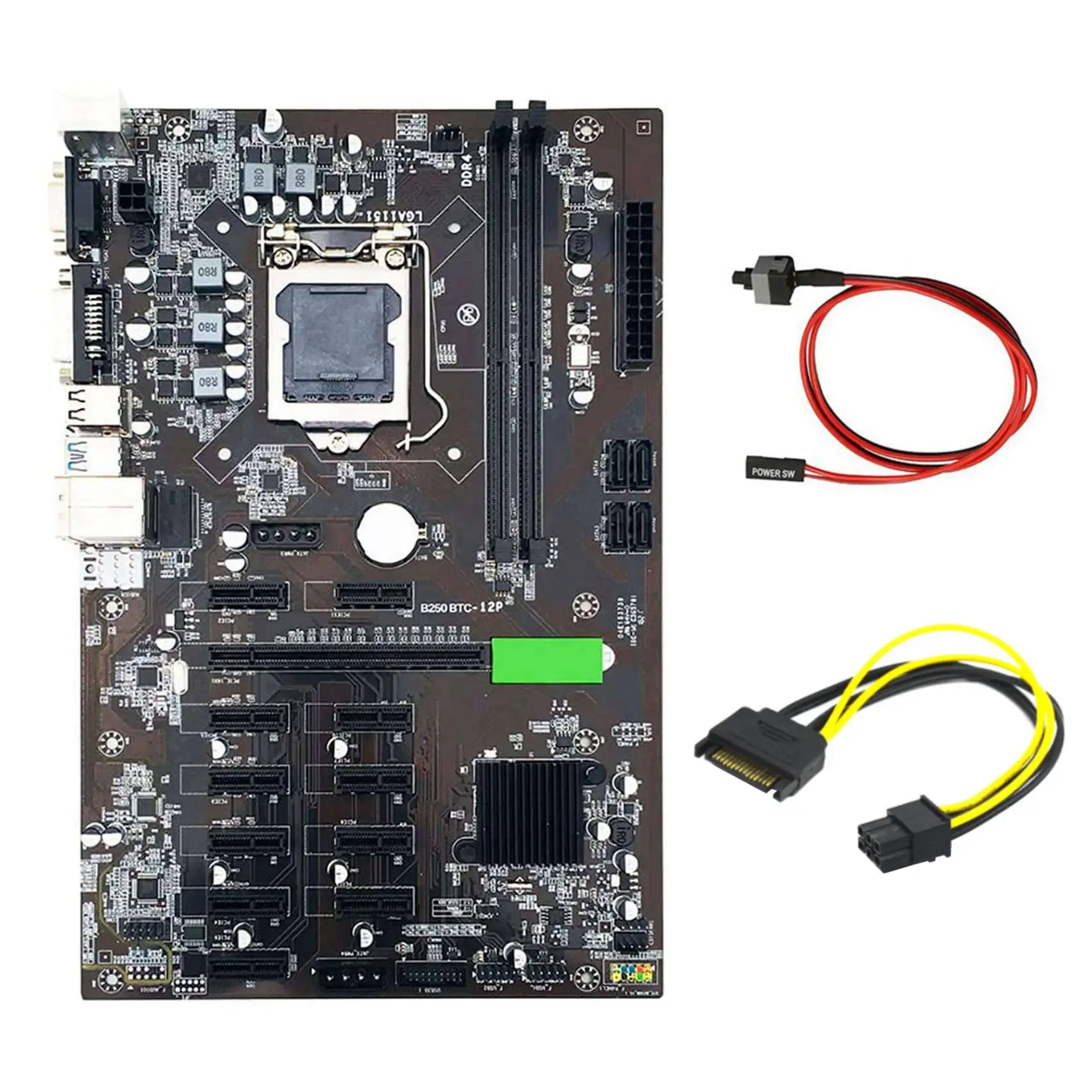 

B250 BTC Mining Motherboard with SATA 15Pin to 6Pin Cable+Switch Cable 12XGraphics Card Slot LGA 1151 DDR4 for BTC Miner