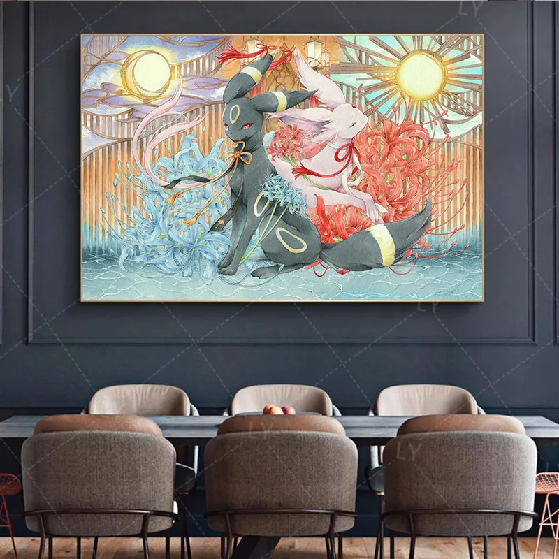 

Постер акварелью Pokemon зеркаon, художественная настенная Картина на холсте, нордическая раскраска для детской комнаты, домашняя картина, укра...