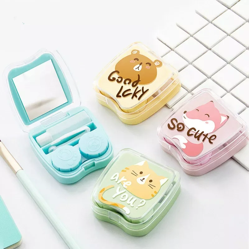 

Cartoon Contact Lens Cases With Mirror Cute Contact Lens Box Square Women Girls Travel Contact Lenses Kit Container Case