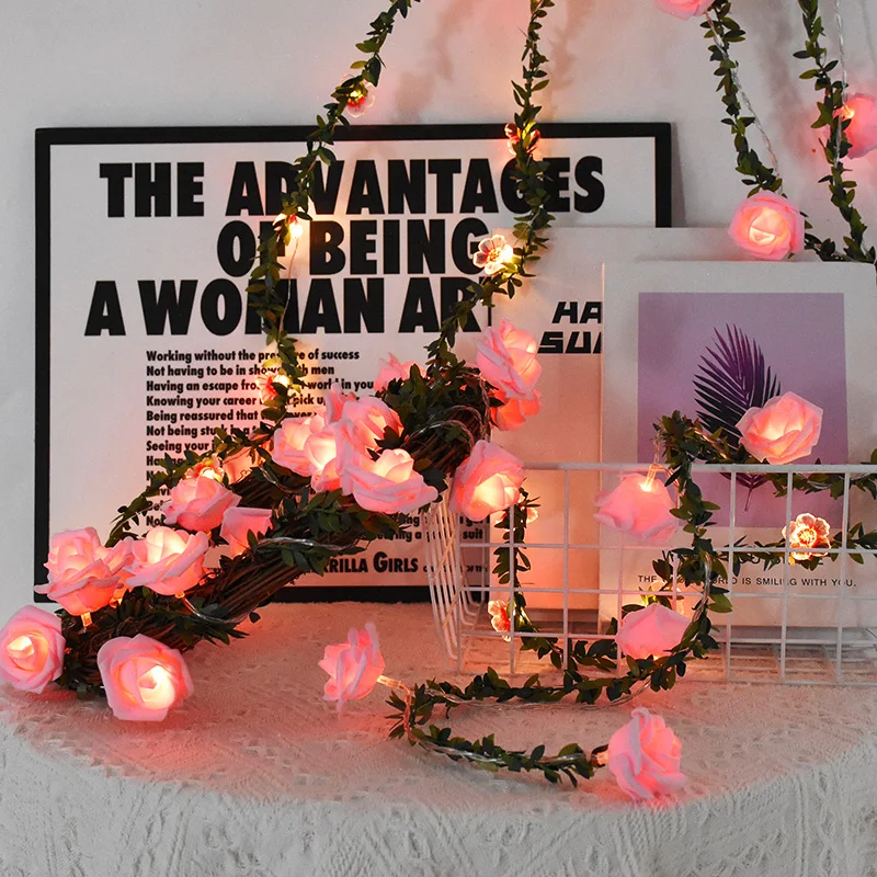 

LED Artificial Rose Flower Vine String Light Fake Battery Ivy Leaf Plants Green Leaf Garland Wedding Party Home Wall Decoration