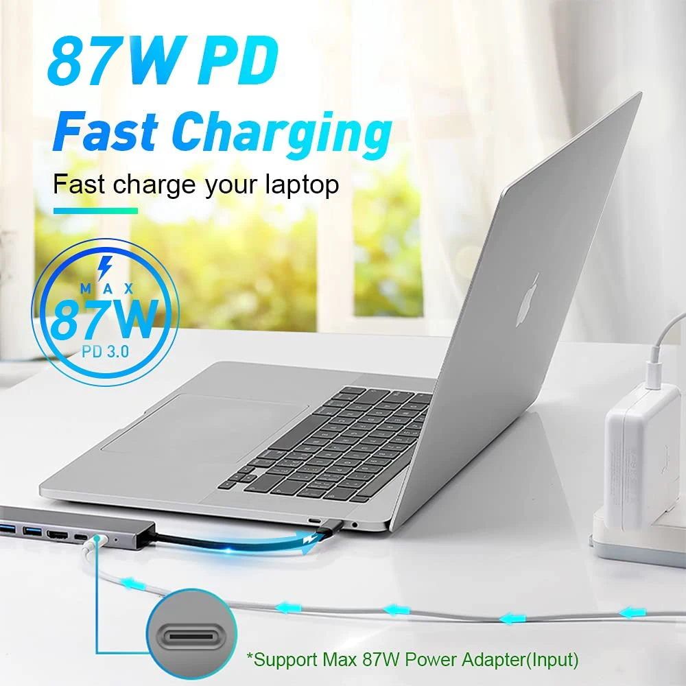 Док-станция 8 в 1 USB C разветвитель адаптер с PD зарядкой RJ45 Ethernet 4K HDMI TF/SD картой для