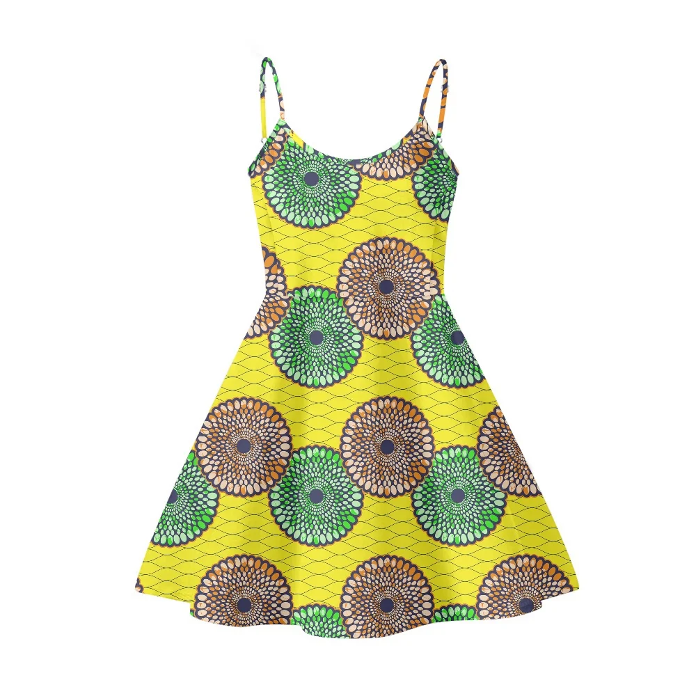 

Customized On Demand New Midi Ruffle Summer Sleeveless Dress Slip Dress African Fabric Ankara Design Print Spaghetti Strap Dress